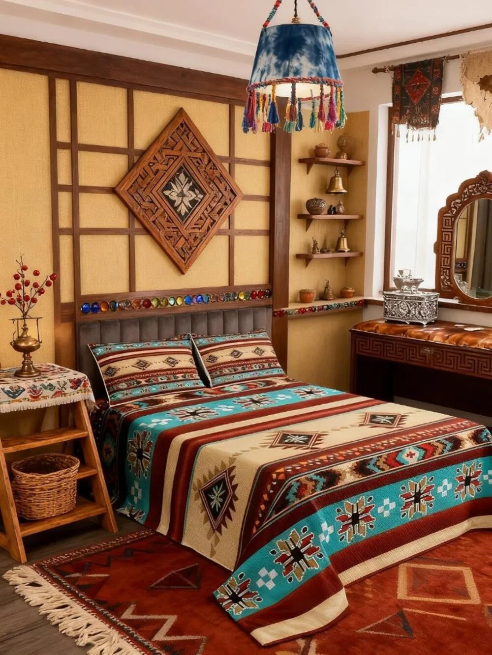 Aztec Geometric Kids Bedspread King Size,Southwest Tribal Ethnic Boho Coverlet S